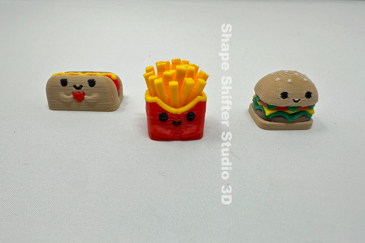 3D Printed Fast Food Keycaps - Hamburger, Hot Dog, and French Fries